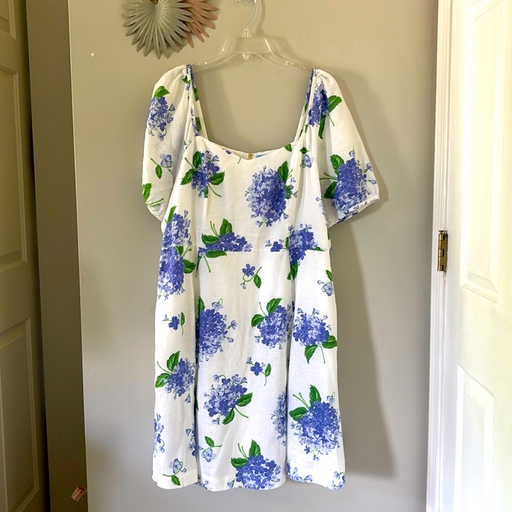 Draper James White Dress with Blue Floral Print